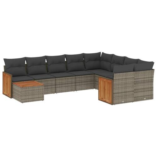 Sofasæt til haven 10 dele med hynder polyrattan grå