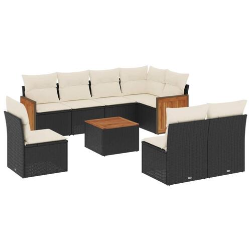 Sofasæt til haven 9 dele med hynder polyrattan sort