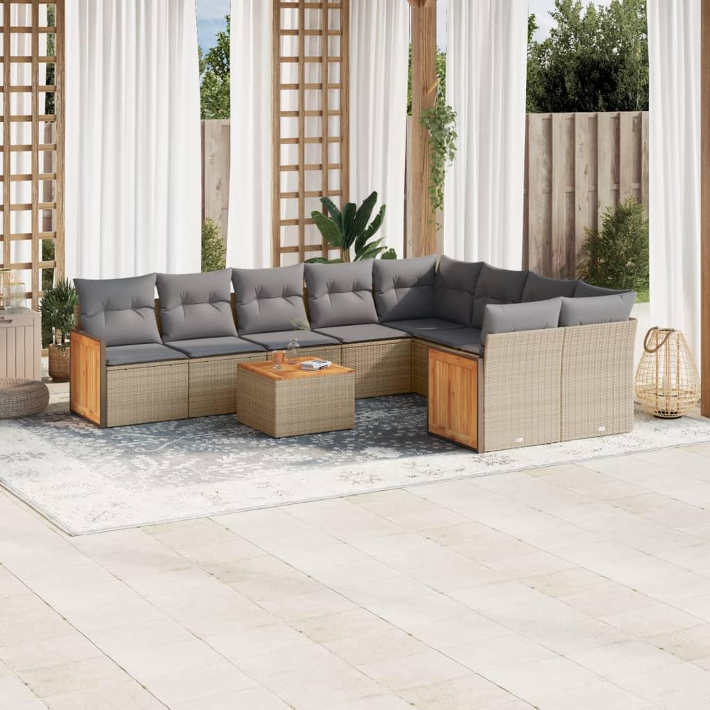Sofasæt til haven 10 dele med hynder polyrattan beige