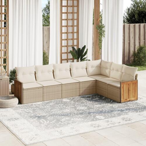 Sofasæt til haven 7 dele med hynder polyrattan beige
