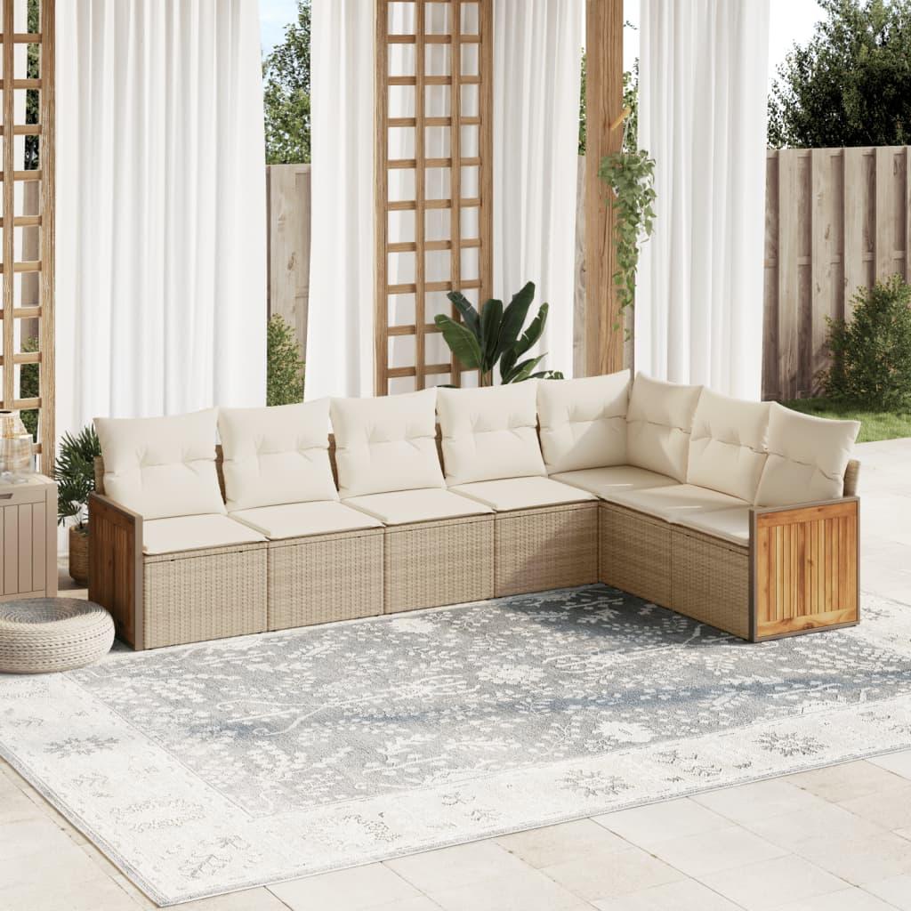 Sofasæt til haven 7 dele med hynder polyrattan beige