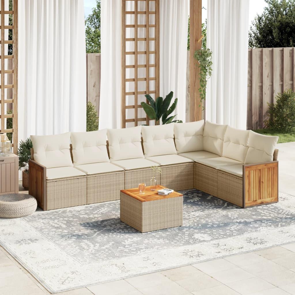 Sofasæt til haven 8 dele med hynder polyrattan beige