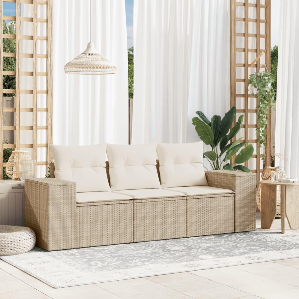 Sofasæt til haven 3 dele med hynder i polyrattan beige