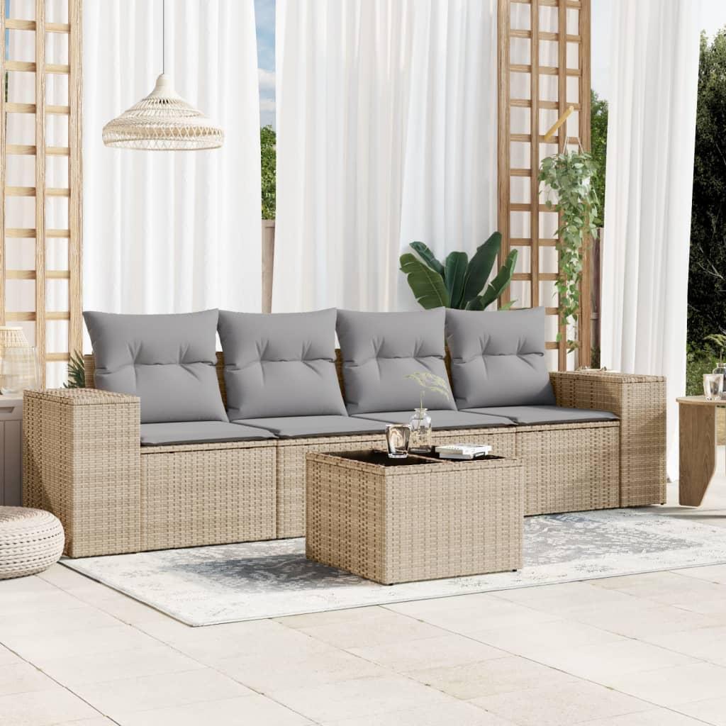 Sofasæt til haven 5 dele med hynder polyrattan beige