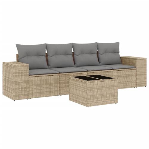 Sofasæt til haven 5 dele med hynder polyrattan beige