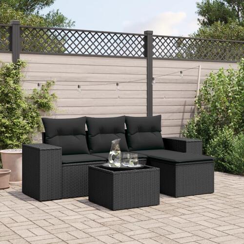 Sofasæt til haven 5 dele med hynder polyrattan sort