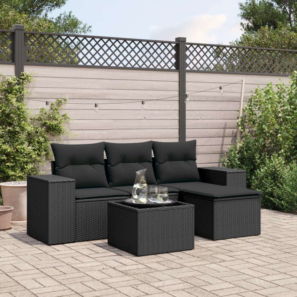Sofasæt til haven 5 dele med hynder polyrattan sort