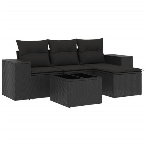 Sofasæt til haven 5 dele med hynder polyrattan sort