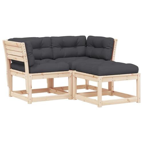 Sofasæt til haven 3 dele med hynder massivt fyrretræ