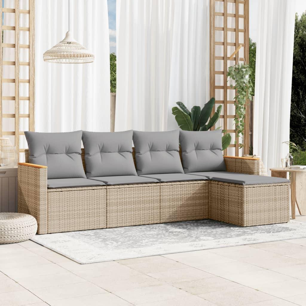 Sofasæt til haven 5 dele med hynder polyrattan beige