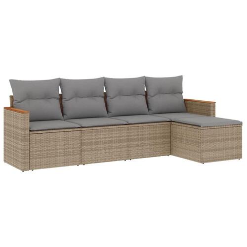 Sofasæt til haven 5 dele med hynder polyrattan beige
