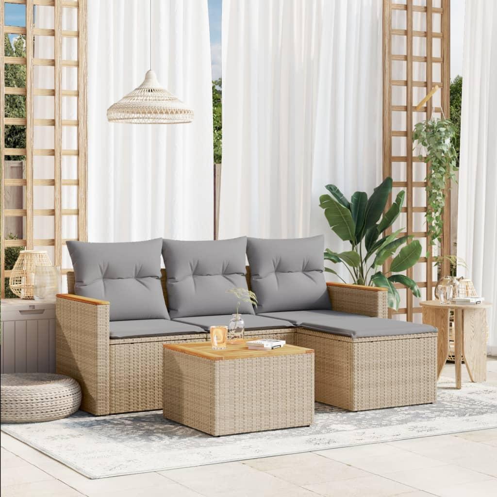 Sofasæt til haven 5 dele med hynder polyrattan beige
