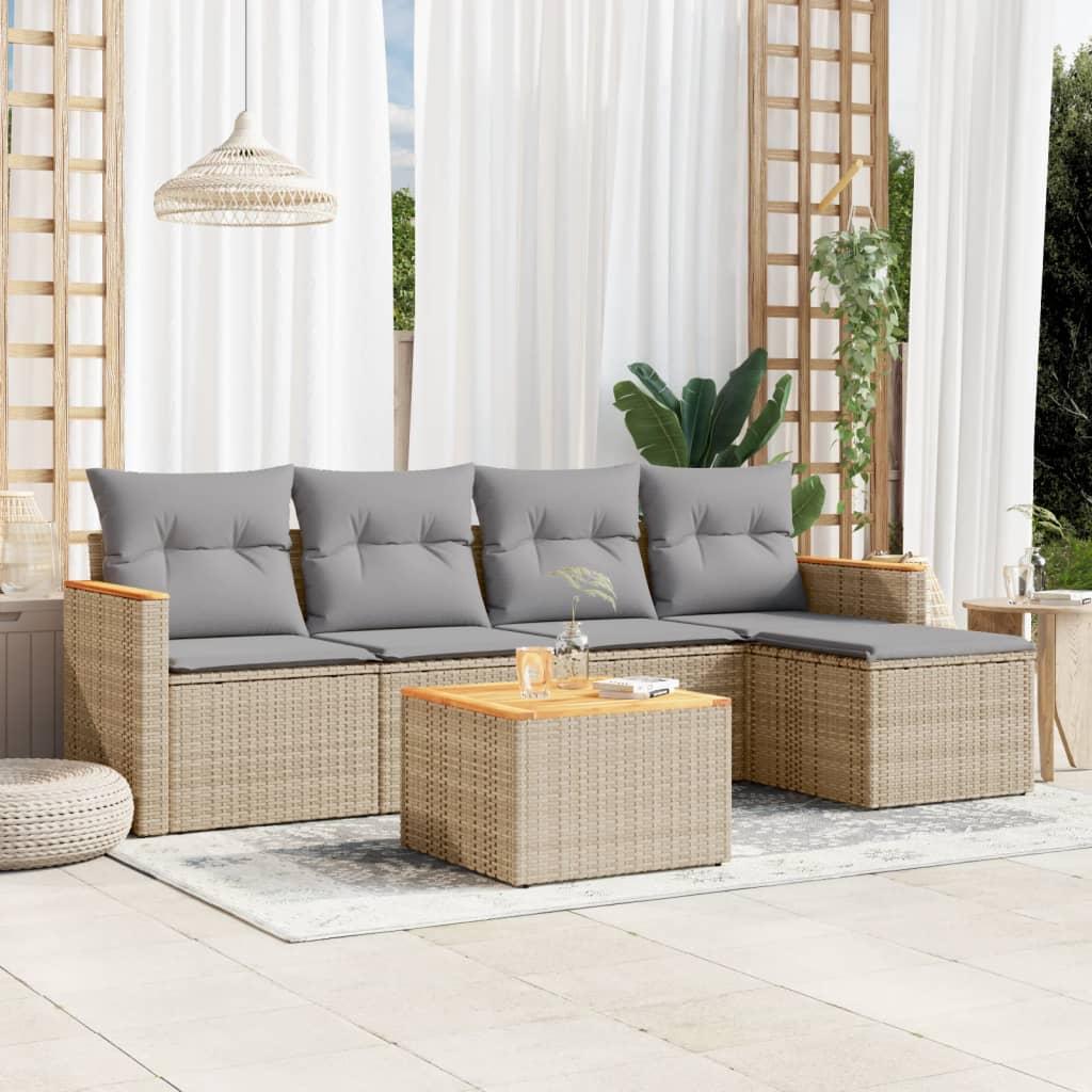 Sofasæt til haven 6 dele med hynder polyrattan beige