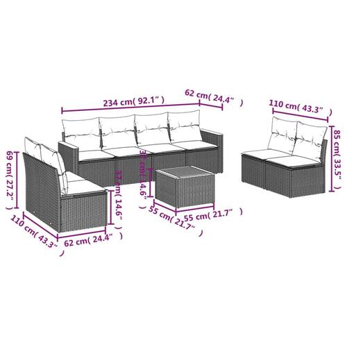 Sofasæt til haven 9 dele med hynder polyrattan beige