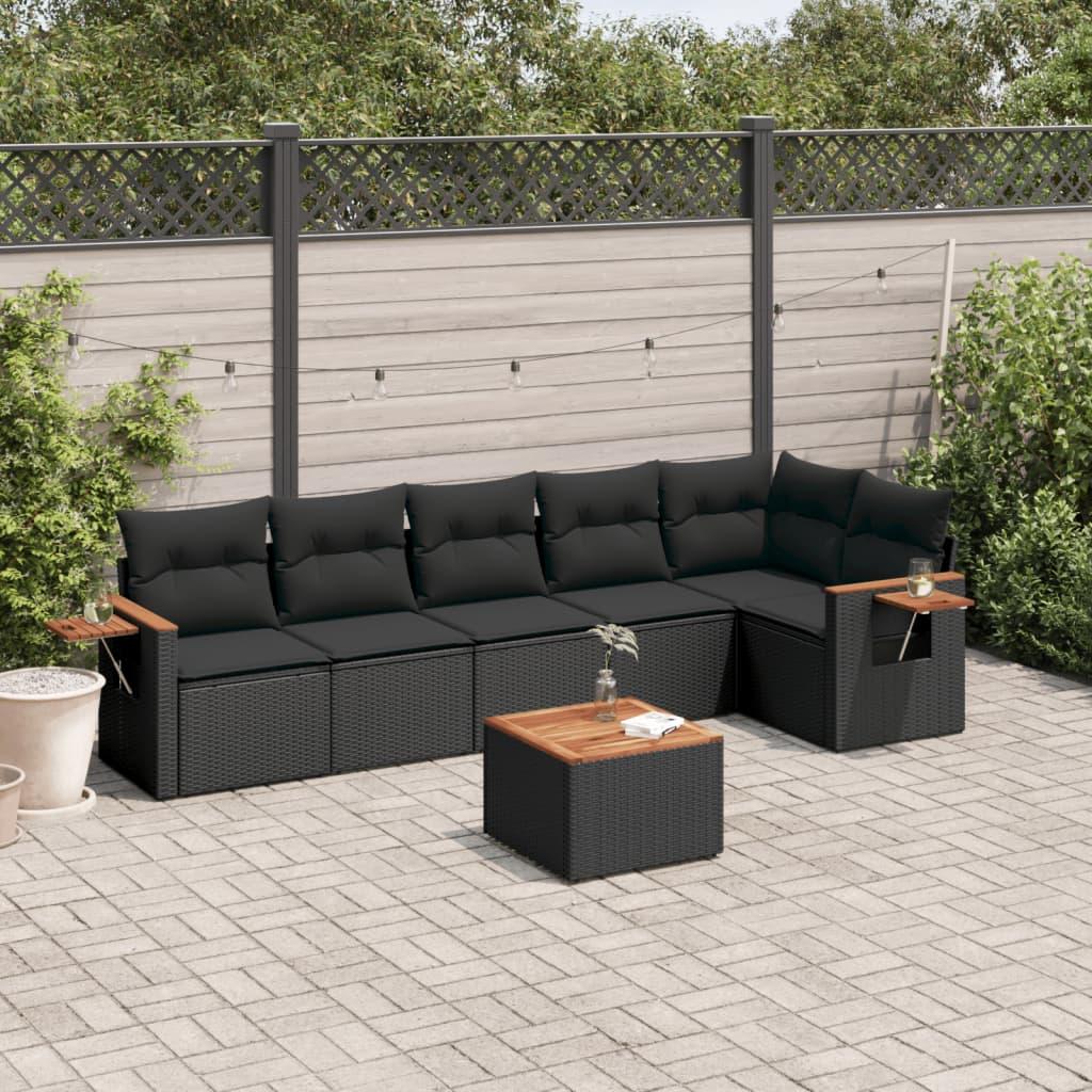 Sofasæt til haven 7 dele med hynder polyrattan sort