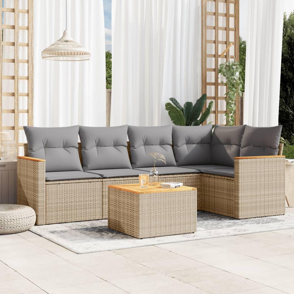Sofasæt til haven 6 dele med hynder polyrattan beige