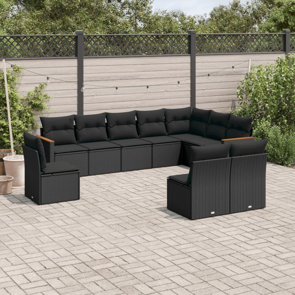 Sofasæt til haven 10 dele med hynder polyrattan sort