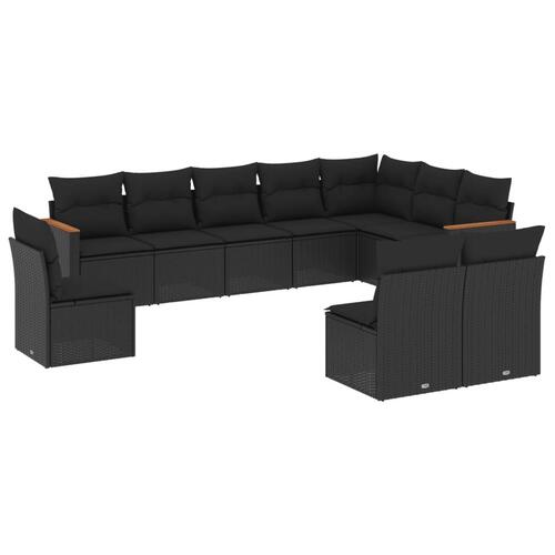 Sofasæt til haven 10 dele med hynder polyrattan sort