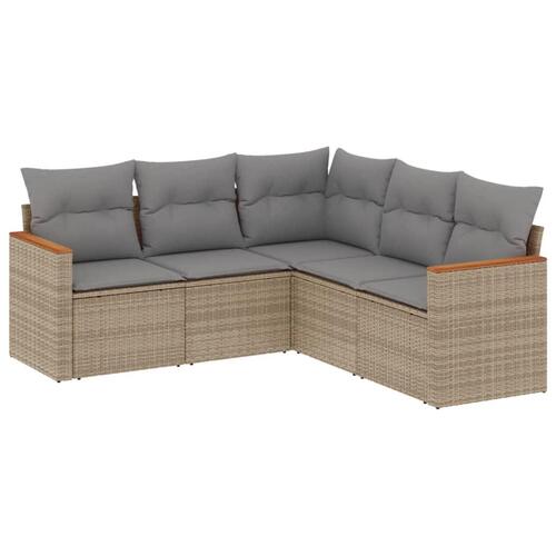 Sofasæt til haven 5 dele med hynder polyrattan beige