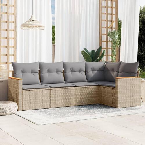 Sofasæt til haven 5 dele med hynder polyrattan beige