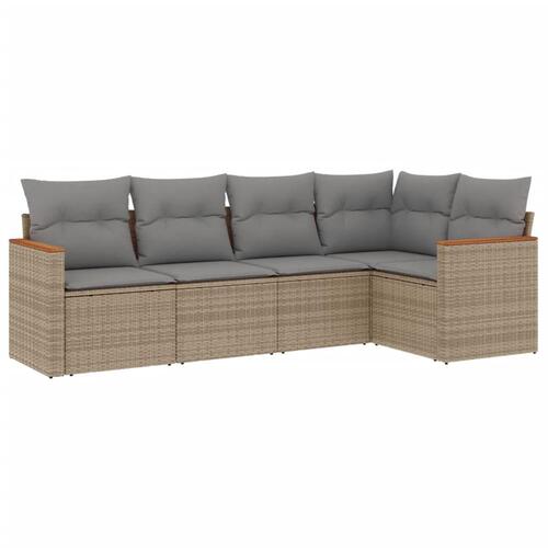 Sofasæt til haven 5 dele med hynder polyrattan beige