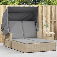 Solseng med baldakin og hynder polyrattan beige