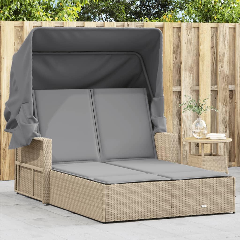 Solseng med baldakin og hynder polyrattan beige