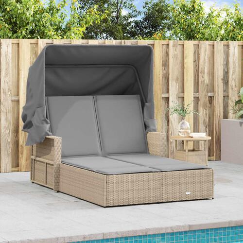 Solseng med baldakin og hynder polyrattan beige