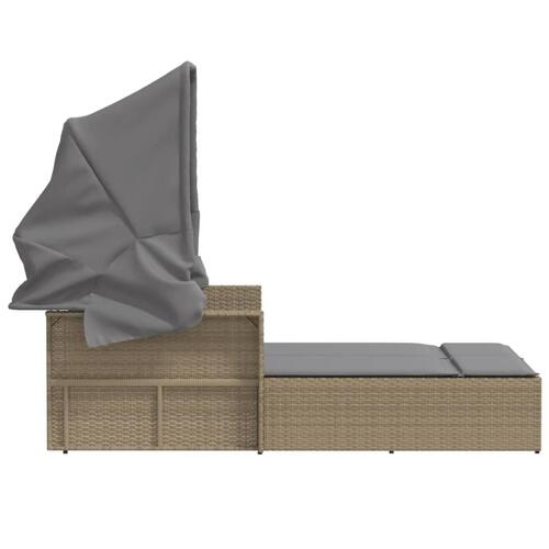Solseng med baldakin og hynder polyrattan beige