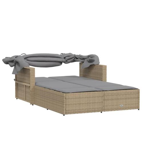 Solseng med baldakin og hynder polyrattan beige