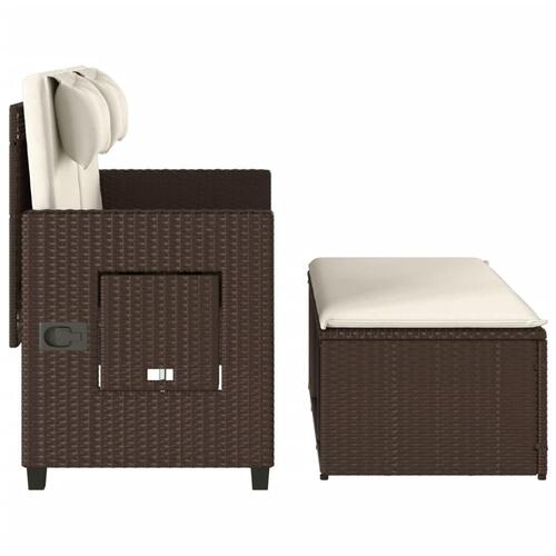Havebænk med hynder og lænefunktion polyrattan brun