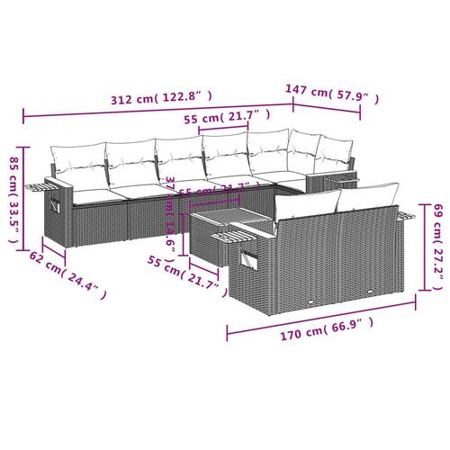 Sofasæt til haven 9 dele med hynder polyrattan beige
