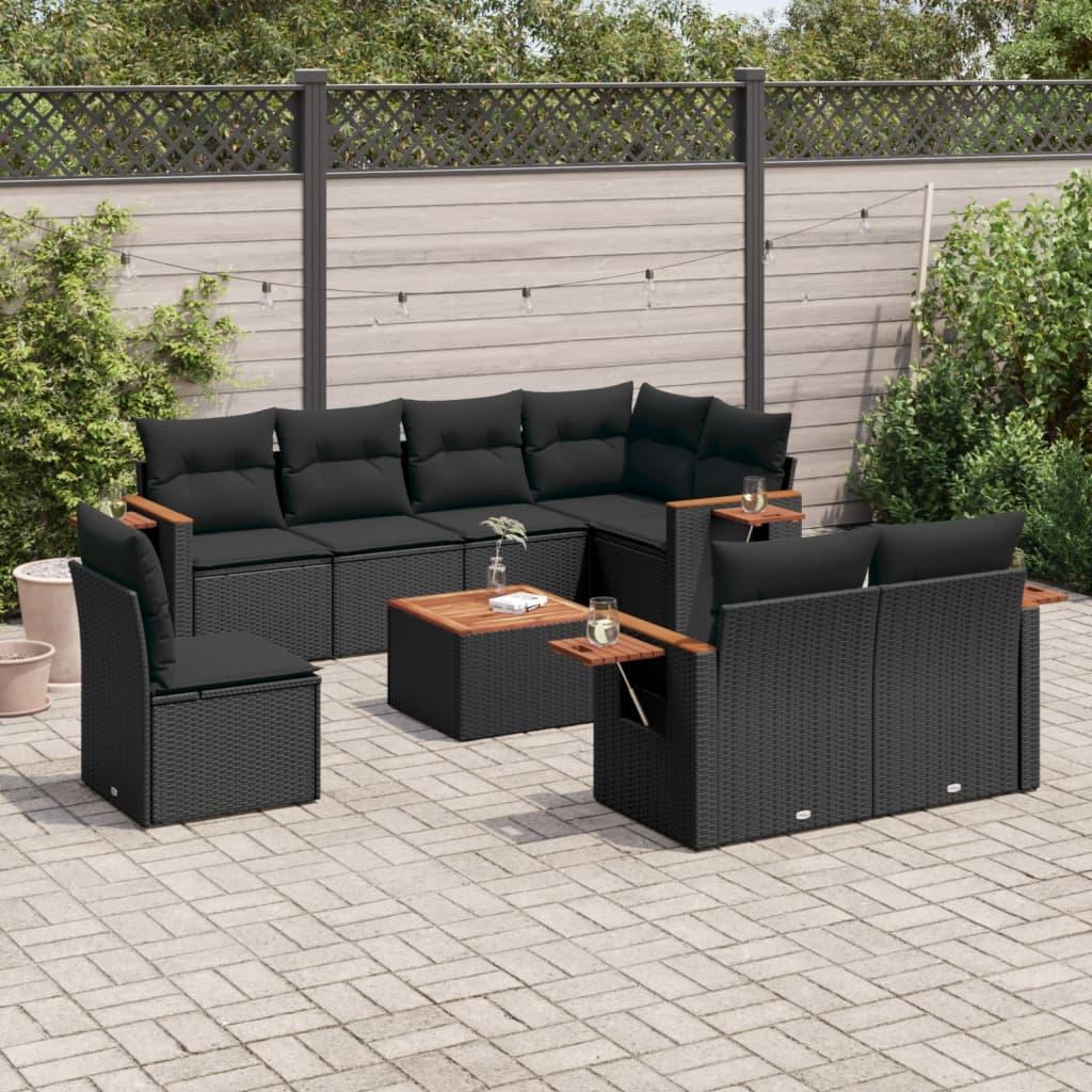 Sofasæt til haven 9 dele med hynder polyrattan sort