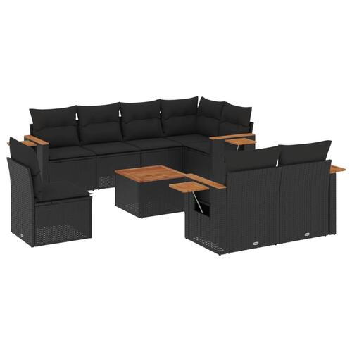 Sofasæt til haven 9 dele med hynder polyrattan sort