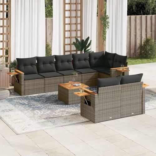 Sofasæt til haven 9 dele med hynder polyrattan grå