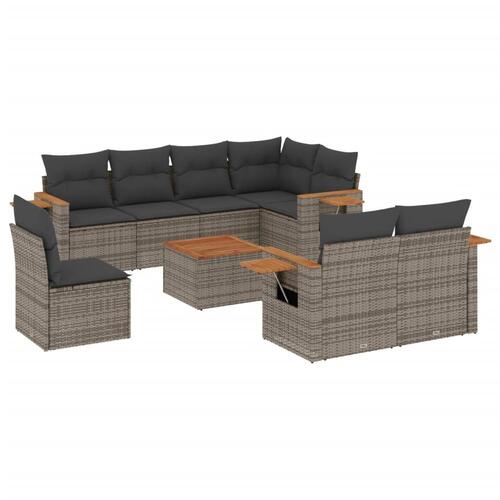 Sofasæt til haven 9 dele med hynder polyrattan grå