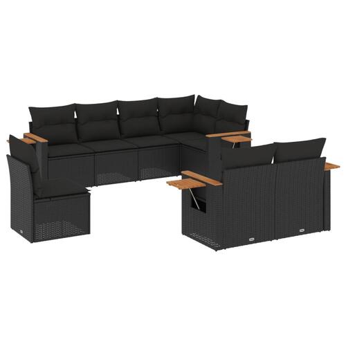 Sofasæt til haven 8 dele med hynder polyrattan sort