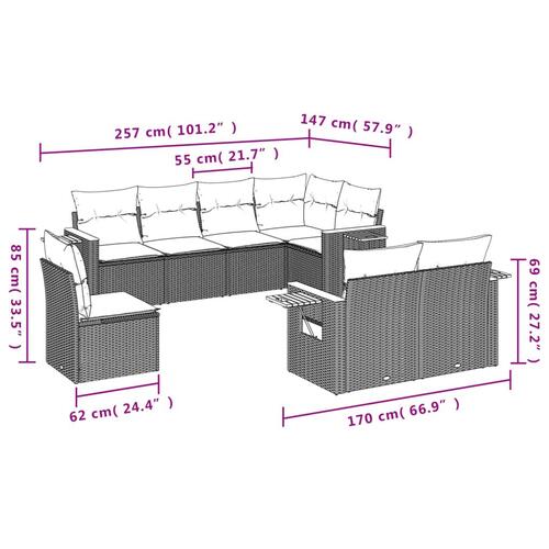 Sofasæt til haven 8 dele med hynder polyrattan sort