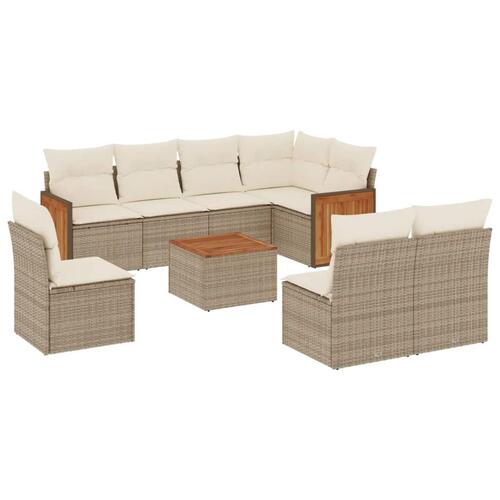Sofasæt til haven 9 dele med hynder polyrattan beige