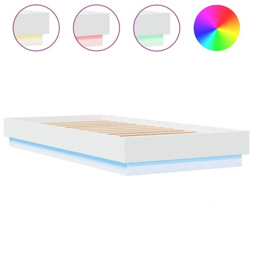 Sengeramme med LED-lys 90x200 cm hvid