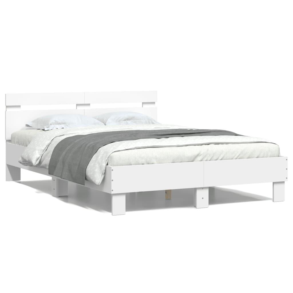 Sengeramme med sengegavl og LED-lys 135x190 cm hvid