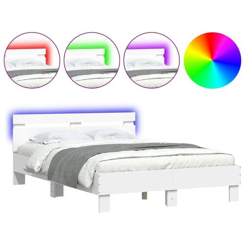 Sengeramme med sengegavl og LED-lys 135x190 cm hvid