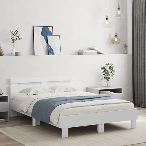 Sengeramme med sengegavl og LED-lys 135x190 cm hvid