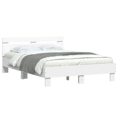 Sengeramme med sengegavl og LED-lys 135x190 cm hvid
