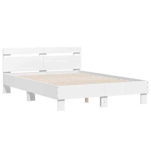 Sengeramme med sengegavl og LED-lys 135x190 cm hvid