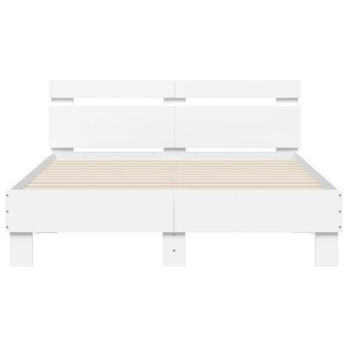 Sengeramme med sengegavl og LED-lys 135x190 cm hvid