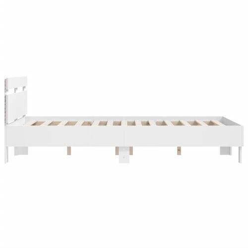 Sengeramme med sengegavl og LED-lys 135x190 cm hvid