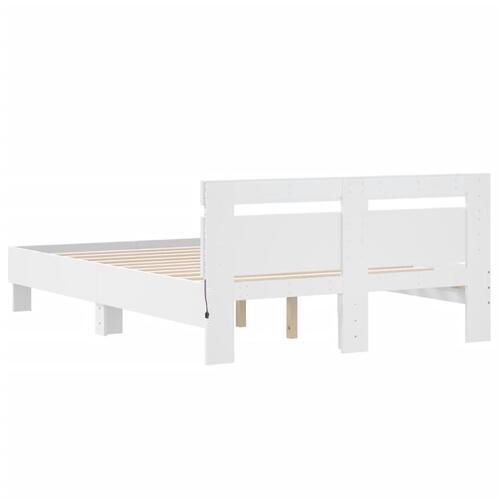 Sengeramme med sengegavl og LED-lys 135x190 cm hvid
