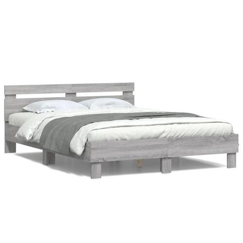 Sengeramme med sengegavl og LED-lys 140x190 cm grå sonoma-eg