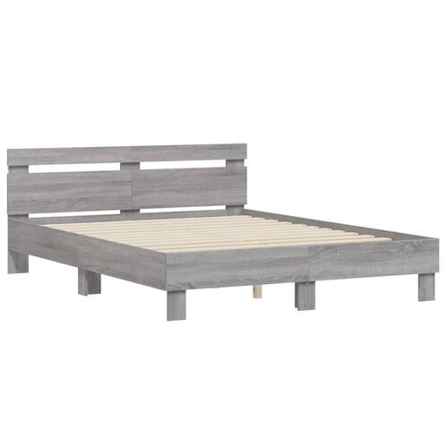 Sengeramme med sengegavl og LED-lys 140x190 cm grå sonoma-eg